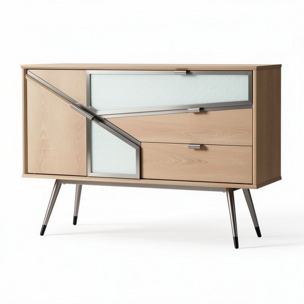 Sideboard aus Eichenholz mit Glaselementen in modernem Design 120 x 45 x 75cm