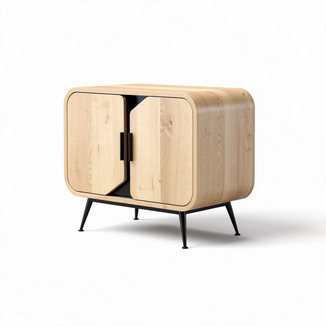 Holz sideboard mit metallfüßen und zwei türen 60 x 40 x 50cm in naturfarben