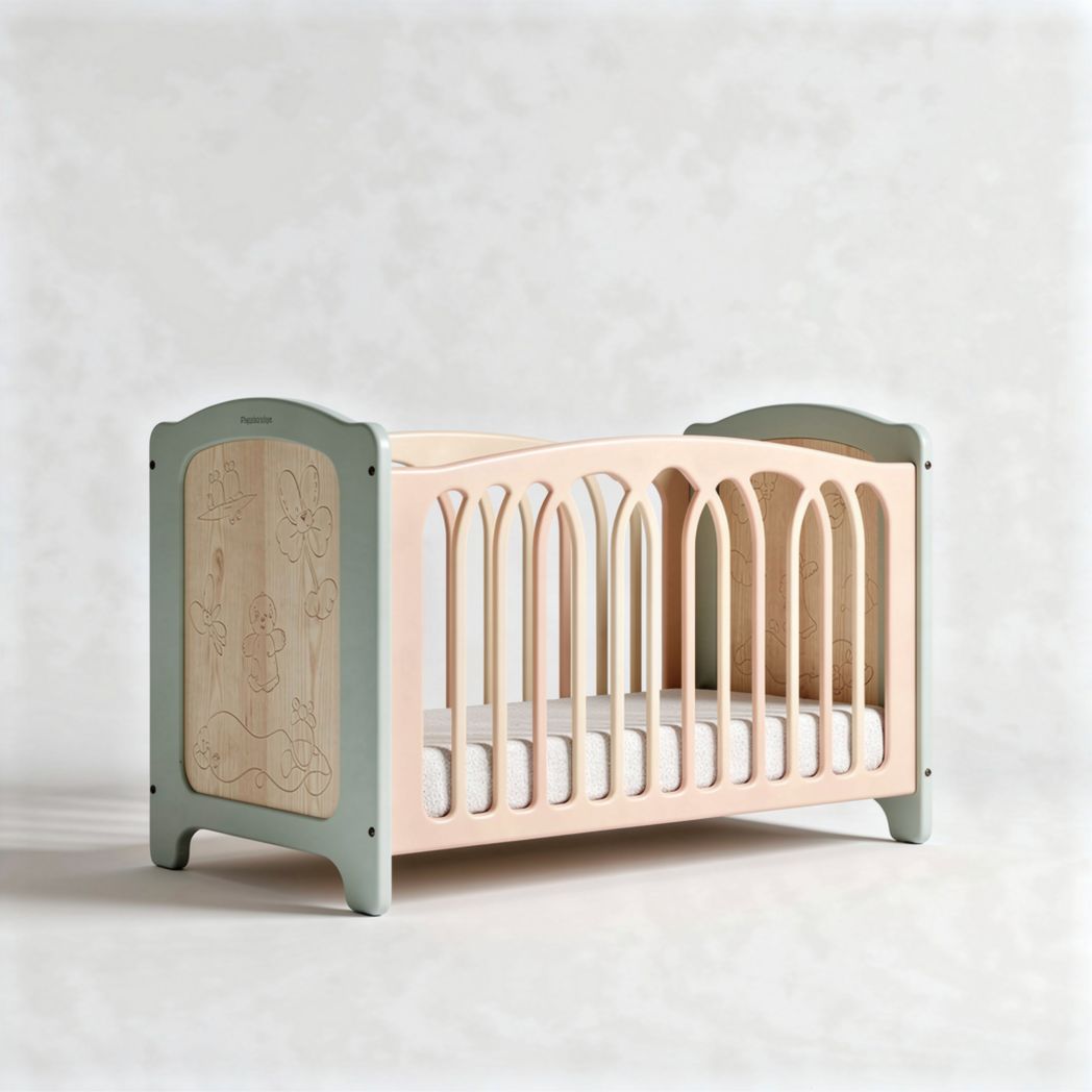 Bettgestell für babys mit abgerundeten kanten aus holz in rosa mint 120 x 60 x 80cm