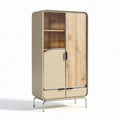 Vitrine aus Holz mit zwei Türen und einem minimalistischen Design in beige 120 x 60 x 180cm