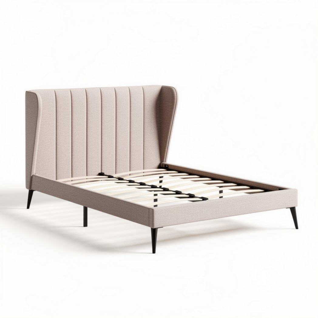 Bettenrahmen aus stoff mit gepolstertem kopfteil in grau 200 x 160 x 100cm