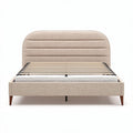 Gestellbett mit gepolstertem Kopfteil 200 x 160 x 100cm in beige aus Stoff mit Lattenrost