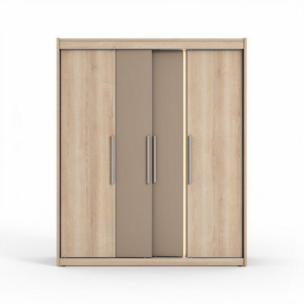 Schrank aus melaminbeschichtetem holz in buchefarben mit schiebetüren 150 x 45 x 200cm