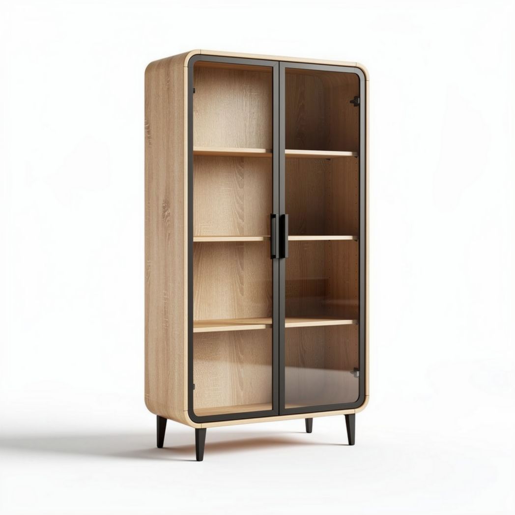Vitrine aus holz mit glastüren in eichefarben 80 x 40 x 180 cm