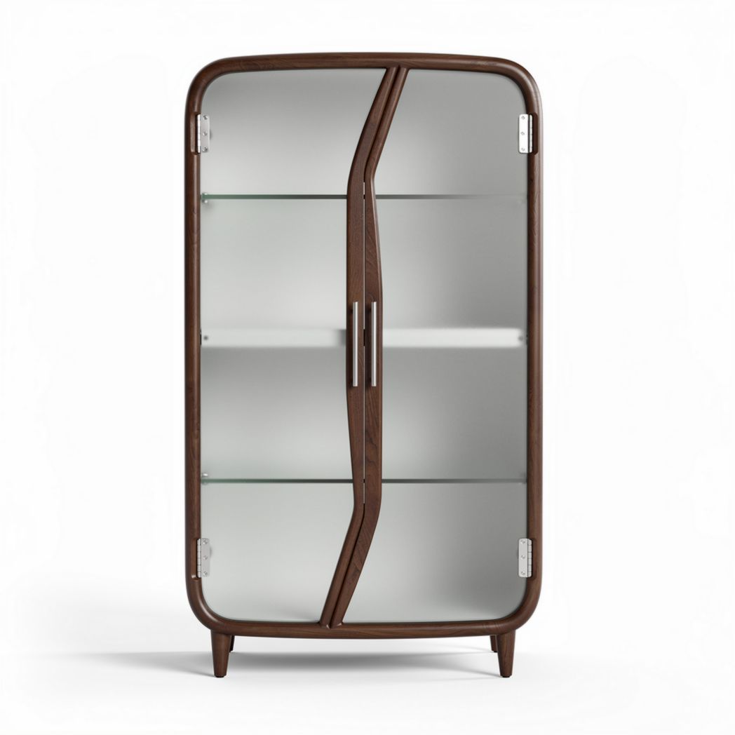Vitrine aus Holz mit Glastüren und zwei Regalen 90 x 40 x 130 cm dunkelbraun