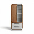 Hochschrank mit gläserner tür und schubladen aus holz und metall 80 x 40 x 180cm